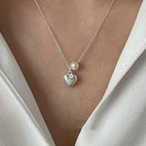 925 Silver Heart Pearl Chain Choker Necklace Women Fine Jewelry