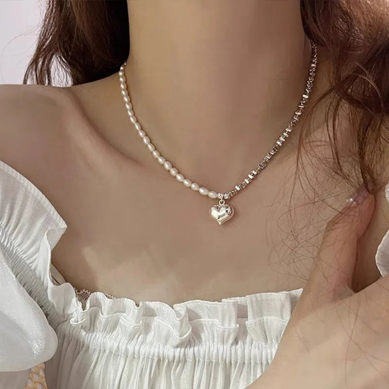 925 Silver Heart Pearl Choker Necklace for Women - Fine Jewelry