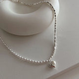 925 Silver Heart Pearl Choker Necklace for Women - Fine Jewelry