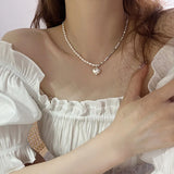 925 Silver Heart Pearl Choker Necklace for Women - Fine Jewelry
