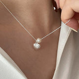 925 Silver Heart Pearl Chain Choker Necklace Women Fine Jewelry
