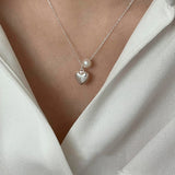 925 Silver Heart Pearl Chain Choker Necklace Women Fine Jewelry