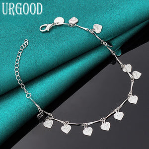 925 Silver Heart Pendant Bracelet Women Party Birthday Jewelry