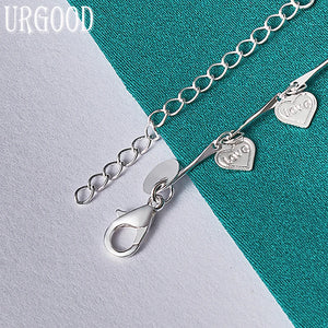 925 Silver Heart Pendant Bracelet Women Party Birthday Jewelry