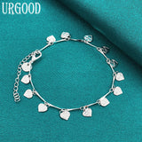 925 Silver Heart Pendant Bracelet Women Party Birthday Jewelry