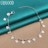 925 Silver Heart Pendant Bracelet Women Party Birthday Jewelry