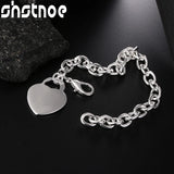 925 Silver Heart Pendant Chain Bracelet Wedding Jewelry