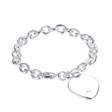 925 Silver Heart Pendant Chain Bracelet Wedding Jewelry