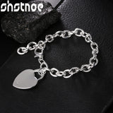 925 Silver Heart Pendant Chain Bracelet Wedding Jewelry