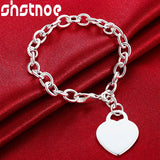 925 Silver Heart Pendant Chain Bracelet Wedding Jewelry