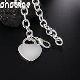 925 Silver Heart Pendant Chain Bracelet Wedding Jewelry