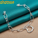 925 Sterling Silver Heart Pendant Chain Bracelet Wedding Gift Charm Jewelry