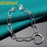 925 Sterling Silver Heart Pendant Chain Bracelet Wedding Gift Charm Jewelry