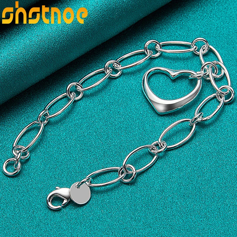 925 Sterling Silver Heart Pendant Chain Bracelet Wedding Gift Charm Jewelry