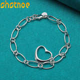925 Sterling Silver Heart Pendant Chain Bracelet Wedding Gift Charm Jewelry