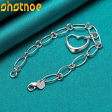 925 Sterling Silver Heart Pendant Chain Bracelet Wedding Gift Charm Jewelry