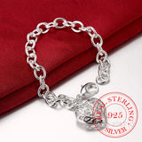 925 Sterling Silver Heart Pendant Chain Bracelet Women Jewelry Christmas Gift