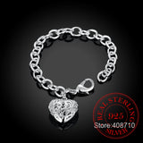 925 Sterling Silver Heart Pendant Chain Bracelet Women Jewelry Christmas Gift