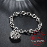 925 Sterling Silver Heart Pendant Chain Bracelet Women Jewelry Christmas Gift