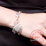 925 Sterling Silver Heart Pendant Chain Bracelet Women Jewelry Christmas Gift