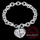 925 Sterling Silver Heart Pendant Chain Bracelet Women Jewelry Christmas Gift