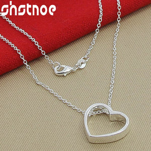 925 Silver Heart Pendant Necklace 16-30 Inch Chain Women Party Engagement