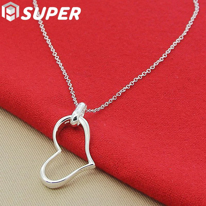 925 Silver Heart Pendant Necklace 18 Inch Chain Wedding Jewelry