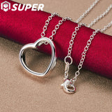 925 Silver Heart Pendant Necklace 18" Chain Women Jewelry