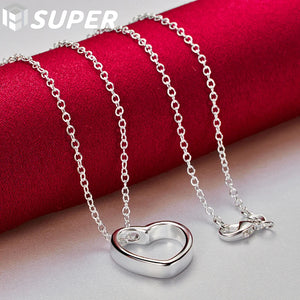 925 Silver Heart Pendant Necklace 18" Chain Women Jewelry