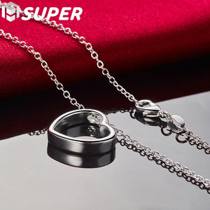 925 Silver Heart Pendant Necklace 18" Chain Women Jewelry