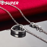 925 Silver Heart Pendant Necklace 18" Chain Women Jewelry