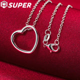 925 Silver Heart Pendant Necklace 18" Chain Women Jewelry