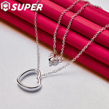 925 Silver Heart Pendant Necklace 18" Chain Women Jewelry