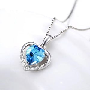925 Silver Heart Pendant Blue Crystal Fine Jewelry Christmas Gift
