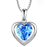 925 Silver Heart Pendant Blue Crystal Fine Jewelry Christmas Gift