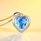 925 Silver Heart Pendant Blue Crystal Fine Jewelry Christmas Gift