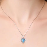 925 Silver Heart Pendant Blue Crystal Fine Jewelry Christmas Gift