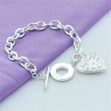 925 Silver Heart Photo Frame Bracelet Wedding Engagement Jewelry