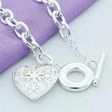 925 Silver Heart Photo Frame Bracelet Wedding Engagement Jewelry
