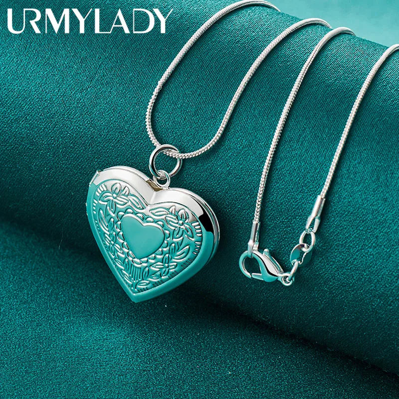 925 Silver Heart Photo Frame Charm Pendant 16-30" Necklace Chain