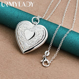 925 Silver Heart Photo Frame Charm Pendant 16-30" Necklace Chain