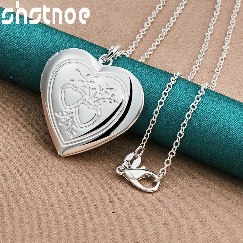 925 Silver Heart Photo Frame Pendant Necklace Wedding Party Jewelry