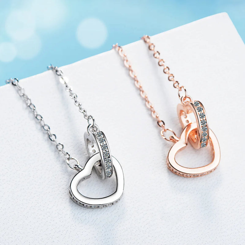 925 Sterling Silver Heart Ring Necklace For Women Pendant