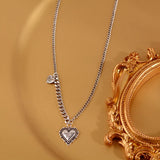 925 Silver Heart Shape Chain Choker Necklace Retro Fine Jewelry