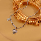 925 Silver Heart Shape Chain Choker Necklace Retro Fine Jewelry
