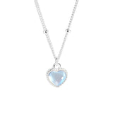 925 Silver Heart Moonstone Pendant Necklace for Women Wedding Party Gift