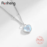 925 Silver Heart Moonstone Pendant Necklace for Women Wedding Party Gift