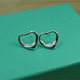 925 Silver Heart Shape Stud Earrings Wedding Engagement Party Charm Jewelry