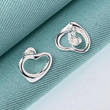 925 Silver Heart Shape Stud Earrings Wedding Engagement Party Charm Jewelry
