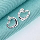 925 Silver Heart Shape Stud Earrings Wedding Engagement Party Charm Jewelry